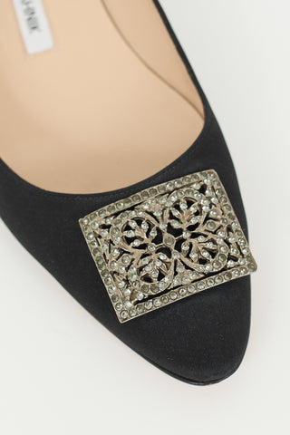 Manolo Blahnik Black Satin Embellished Pump