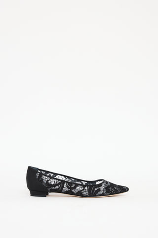 Manolo Blahnik Black Tittola Lace Flat