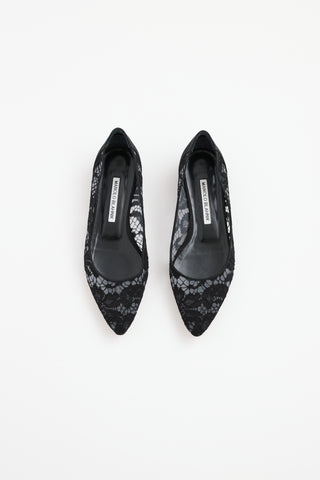 Manolo Blahnik Black Tittola Lace Flat