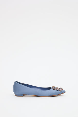 Manolo Blahnik Blue Satin Hangisi Flat