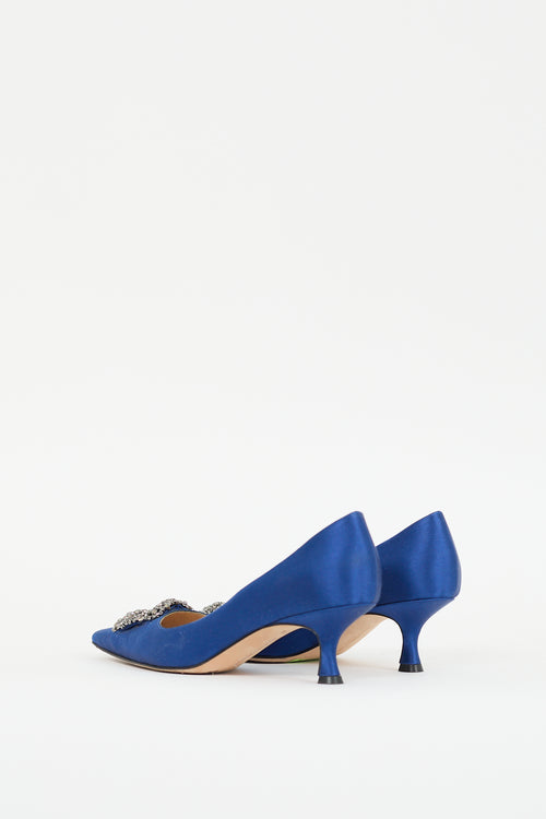 Manolo Blahnik Blue Satin Hangisi Pump