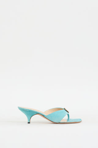 Manolo Blahnik Blue Suede Coin Embellished Heeled Sandal