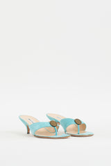 Manolo Blahnik Blue Suede Coin Embellished Heeled Sandal