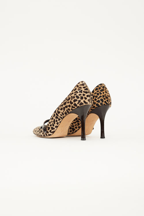 Manolo Blahnik Brown & Beige Patterned Mary Jane Pump