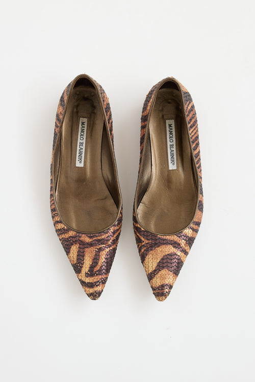 Manolo Blahnik Patterned Sequin Flat