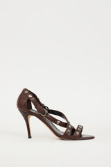 Manolo Blahnik Brown & Silver Leather Ningia Sandal