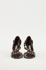 Manolo Blahnik Brown & Silver Leather Ningia Sandal