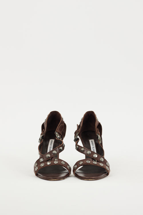 Manolo Blahnik Brown & Silver Leather Ningia Sandal