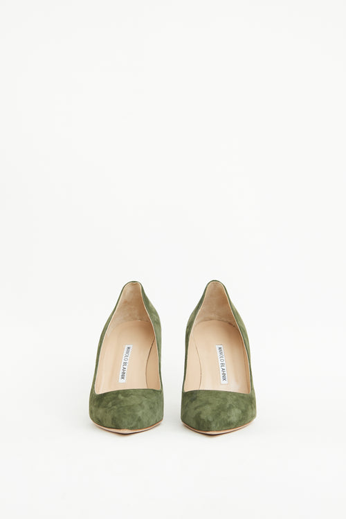 Manolo Blahnik Green Suede Point Pump