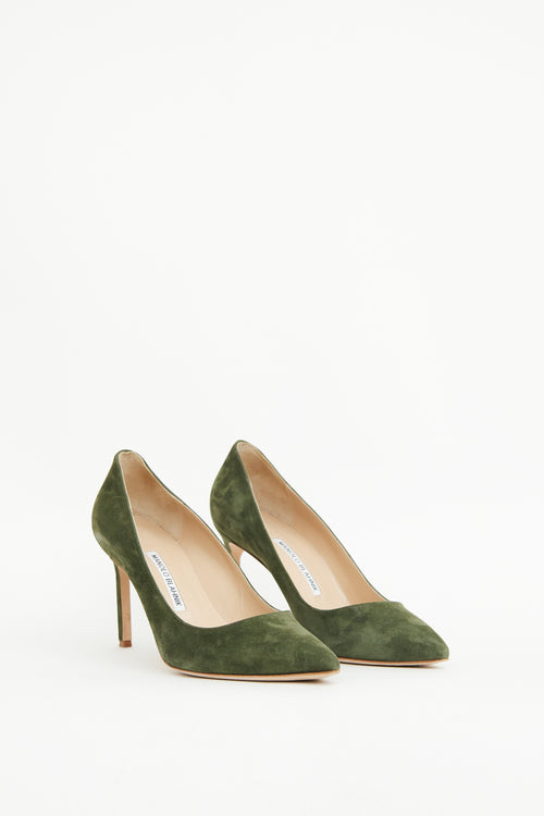 Manolo Blahnik Green Suede Point Pump