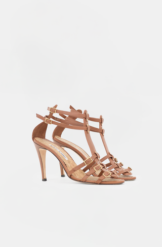 Manolo Blahnik Leather Buckled T-Strap Sandal