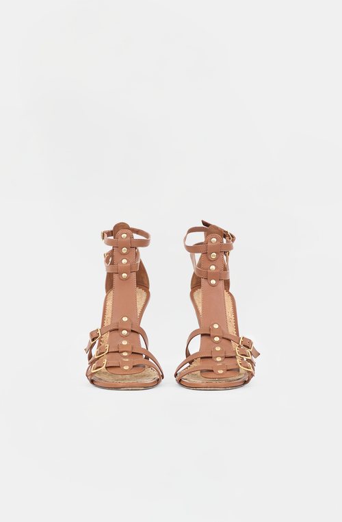 Manolo Blahnik Leather Buckled T-Strap Sandal