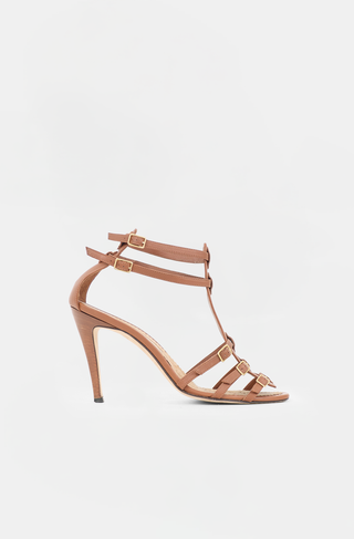 Manolo Blahnik Leather Buckled T-Strap Sandal