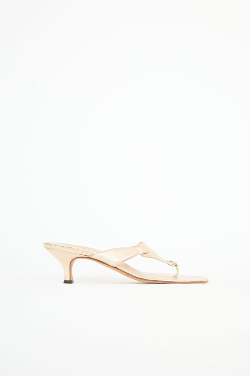 Manolo Blahnik Metallic Leather T-Strap Sandal