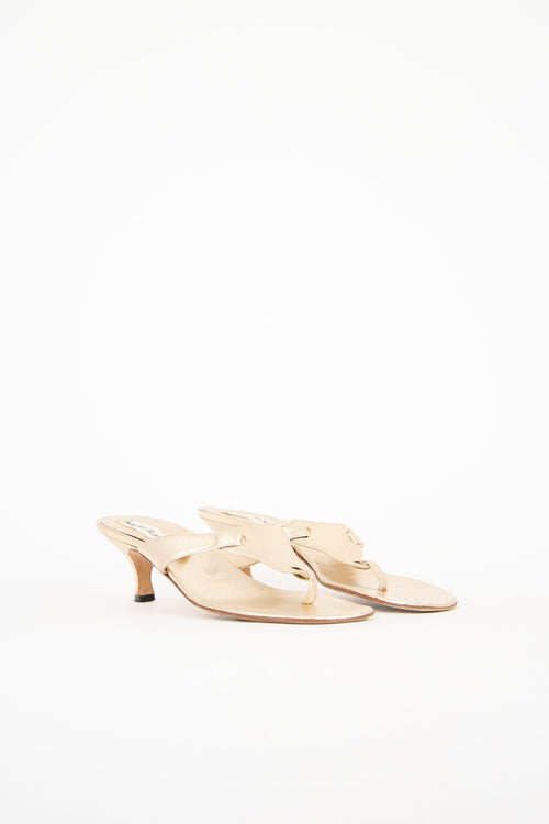 Manolo Blahnik Metallic Leather T-Strap Sandal