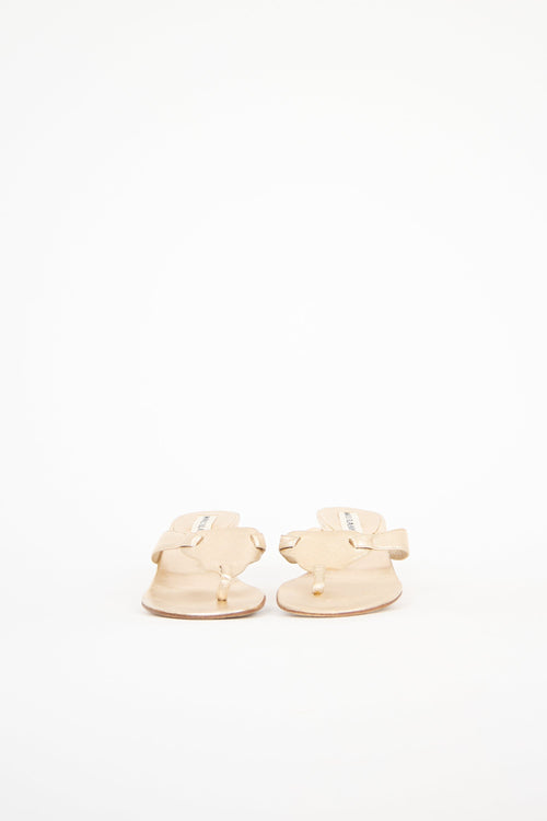 Manolo Blahnik Metallic Leather T-Strap Sandal