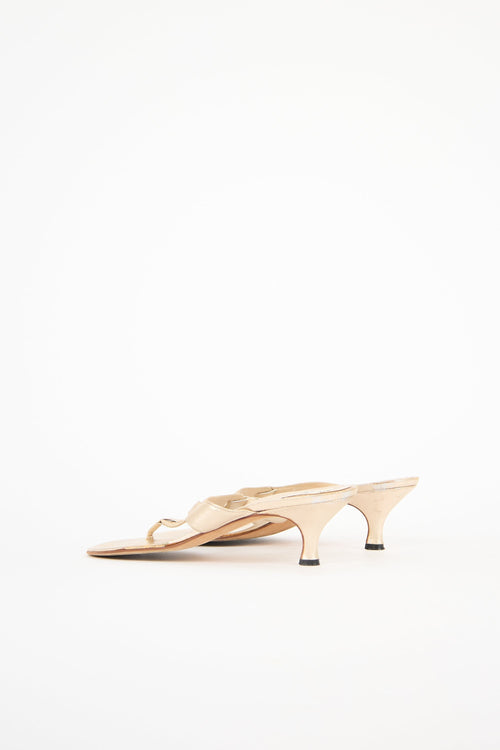 Manolo Blahnik Metallic Leather T-Strap Sandal