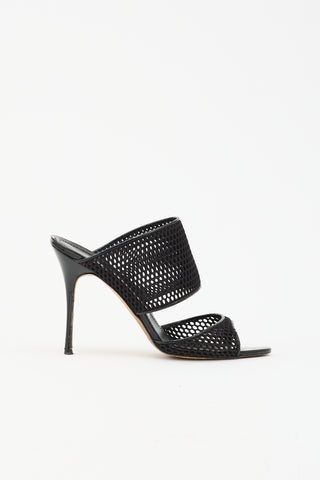 Manolo Blahnik Patent & Mesh Sandal