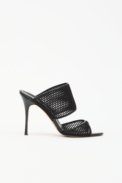 Manolo Blahnik Patent & Mesh Sandal