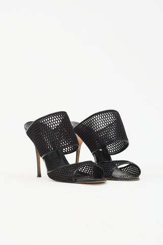 Manolo Blahnik Patent & Mesh Sandal