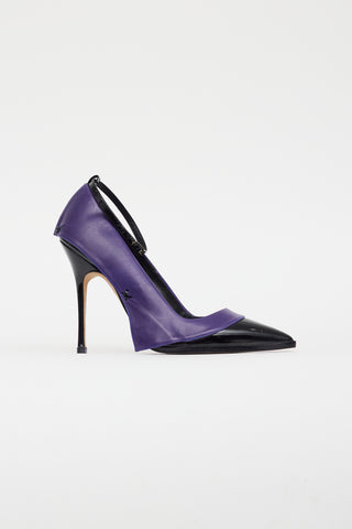 Manolo Blahnik Purple & Black Leather Flap Pump