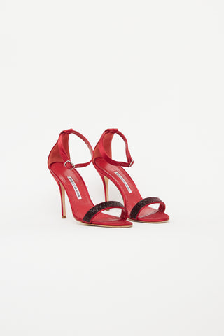 Manolo Blahnik Red Crystal Heel Sandal