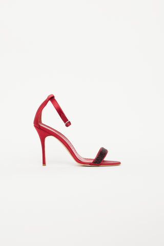 Manolo Blahnik Red Crystal Heel Sandal
