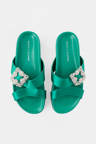 Manolo Blahnik Satin Chilanghi Embellished Sandal