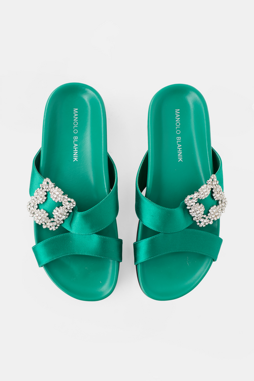 Manolo Blahnik Satin Chilanghi Embellished Sandal