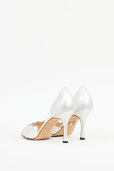 Manolo Blahnik Silver Leather Sedaraby Pleated Jewel Sandal