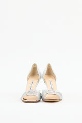 Manolo Blahnik Silver Leather Sedaraby Pleated Jewel Sandal