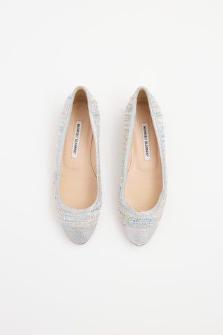 Manolo Blahnik Silver & Multi Tweed Flat