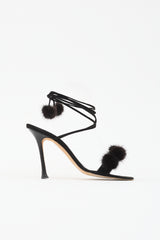Manolo Blahnik Suede Pom Pom Sandal