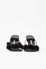 Manolo Blahnik Suede Pom Pom Sandal