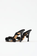 Manolo Blahnik Suede Pom Pom Sandal