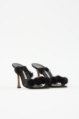 Manolo Blahnik Suede Pom Pom Sandal