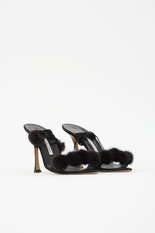 Manolo Blahnik Suede Pom Pom Sandal
