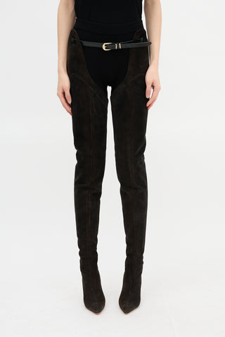 Manolo Blahnik Suede Thigh-High Belted Boot