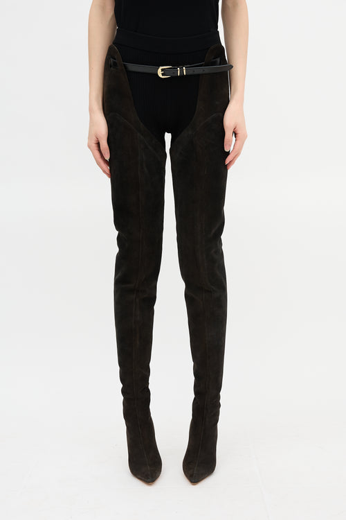 Manolo Blahnik Suede Thigh-High Belted Boot