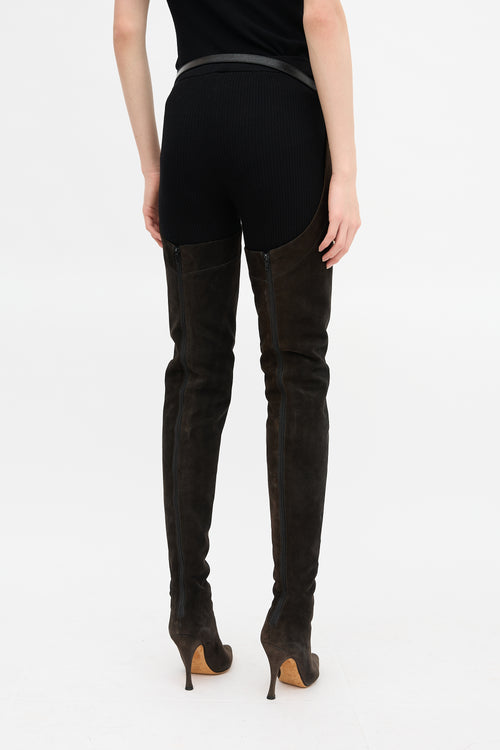 Manolo Blahnik Suede Thigh-High Belted Boot
