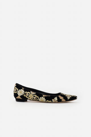 Manolo Blahnik Velvet Embroidered Flat