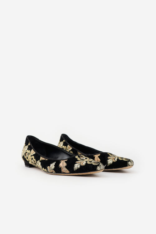 Manolo Blahnik Velvet Embroidered Flat