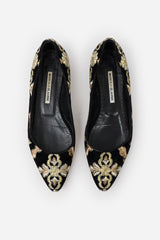 Manolo Blahnik Velvet Embroidered Flat