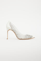 Manolo Blahnik White BBMI 105 Patent Cut Out Heel