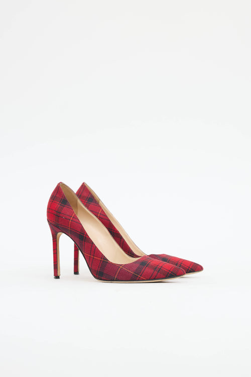 Manolo Blahnik Plaid Pointed Toe Pump