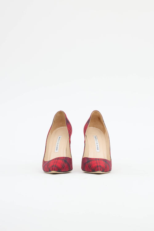 Manolo Blahnik Plaid Pointed Toe Pump