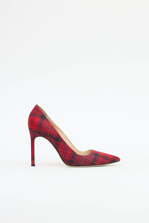 Manolo Blahnik Plaid Pointed Toe Pump