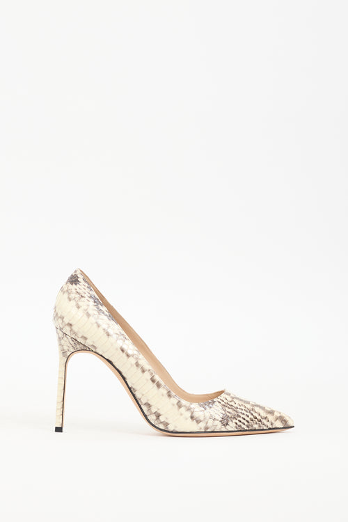 Manolo Blahnik Beige & Brown Textured Leather BB Pump