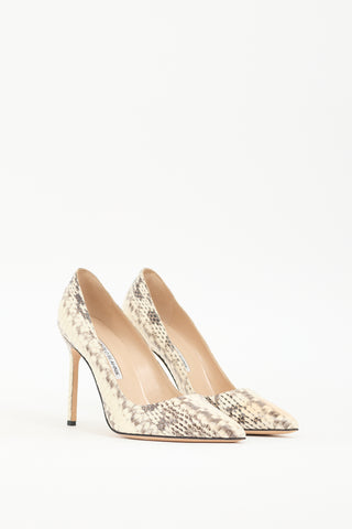 Manolo Blahnik Beige & Brown Textured Leather BB Pump