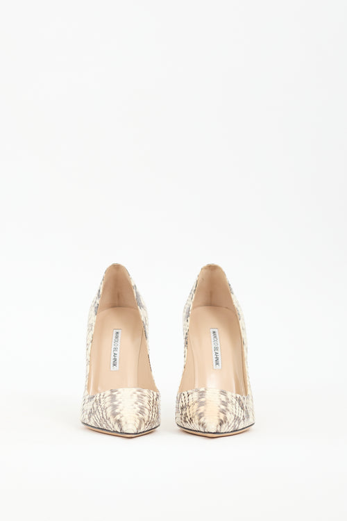 Manolo Blahnik Beige & Brown Textured Leather BB Pump